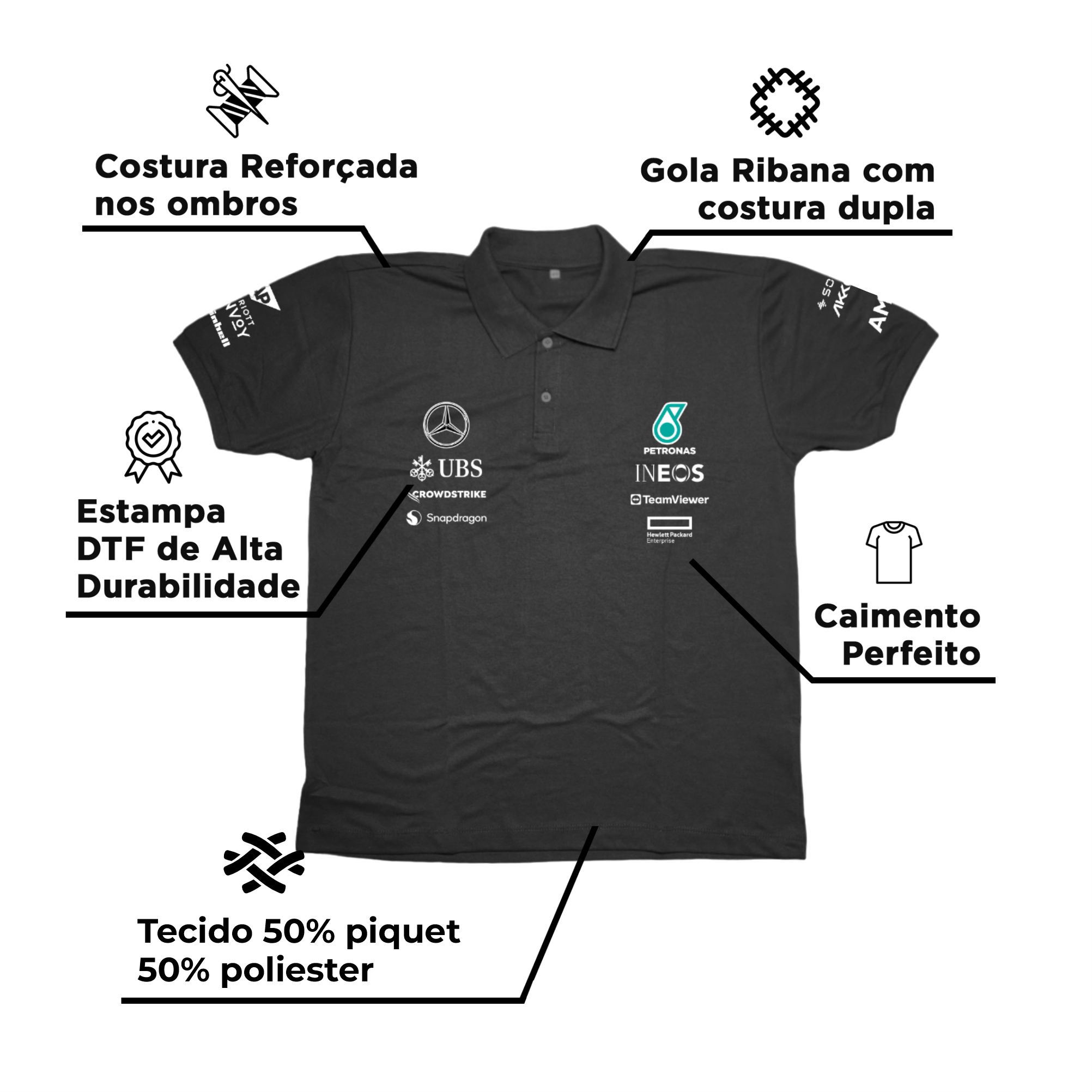 Camisa Polo George Russell Mercedes 2024 Preta