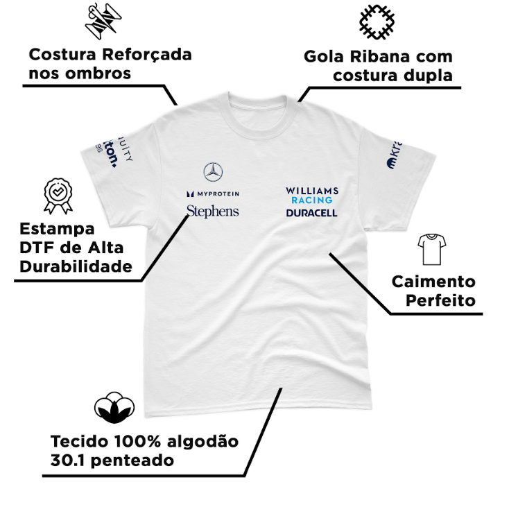 Camiseta Algodão Williams 2024 Branca