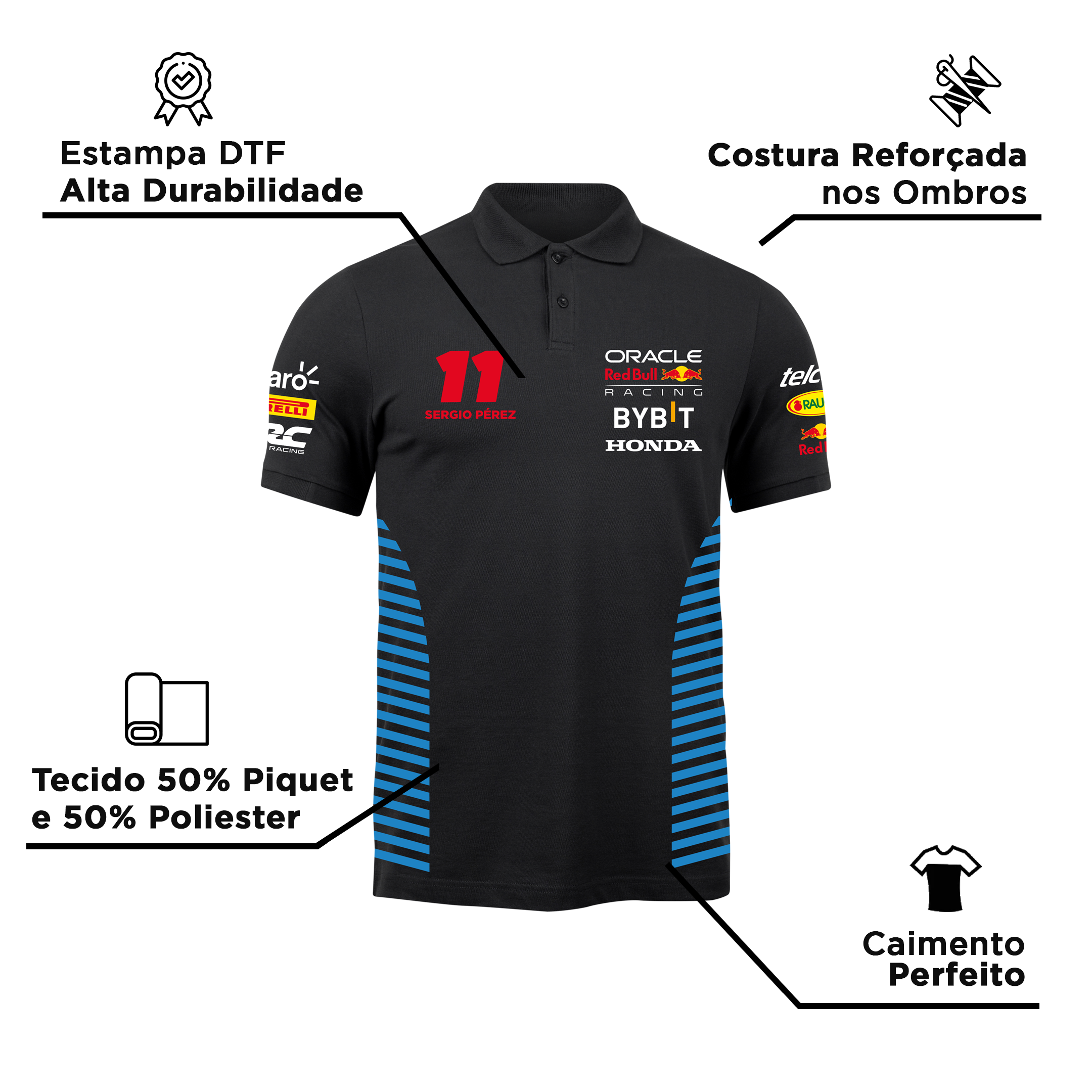 Camisa Polo Sergio Perez Red Bull Racing 2024 Preta