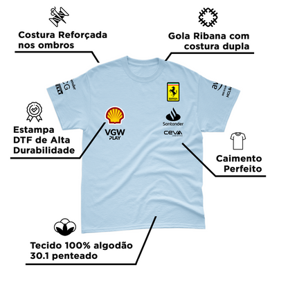 Camiseta Algodão Charles Leclerc Ferrari 2024 Azul Bebê SALDÃO FV