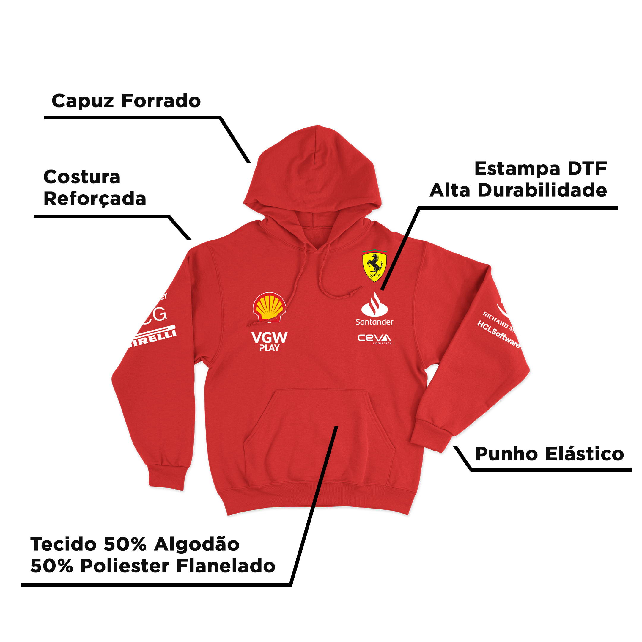 Moletom Canguru Ferrari Vermelho 2024