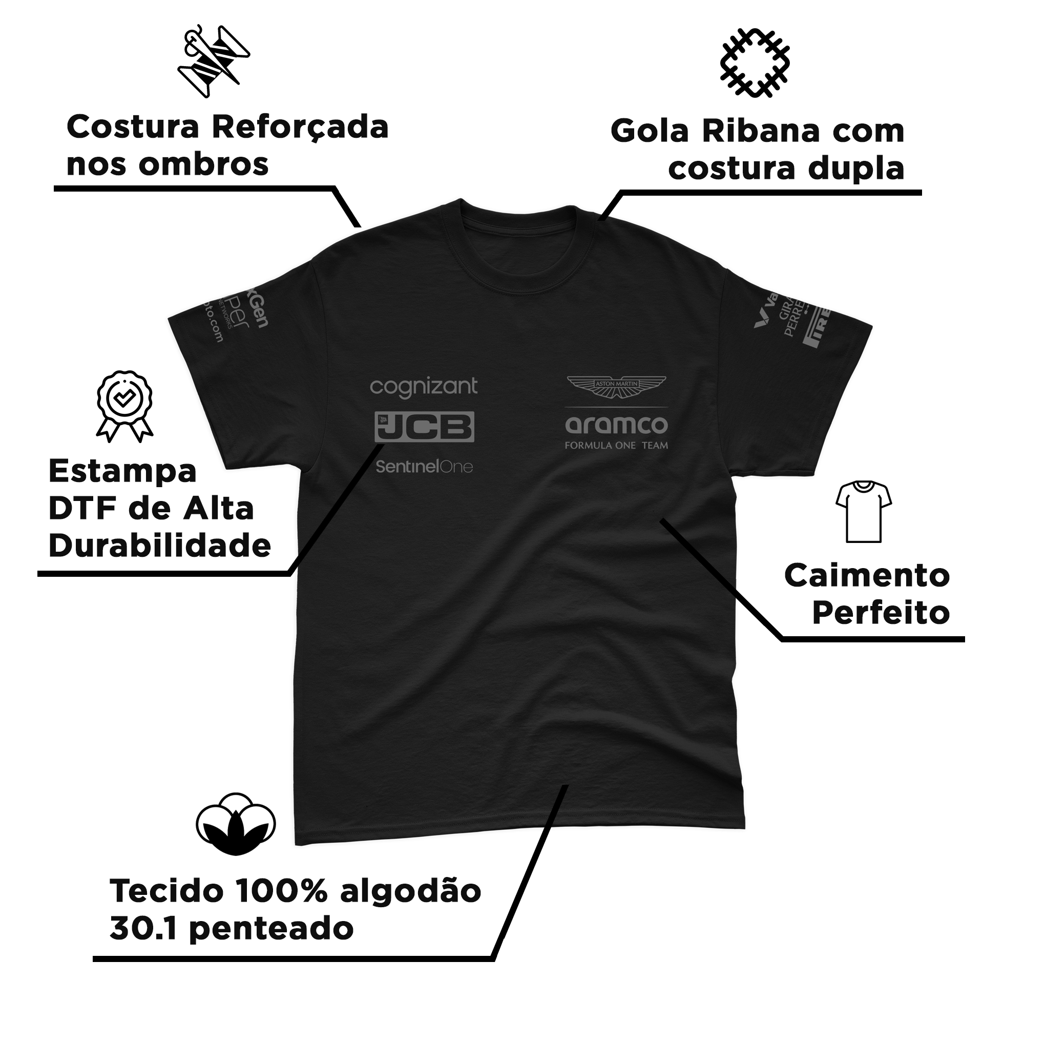 Camiseta Algodão Aston Martin 2024 All Black