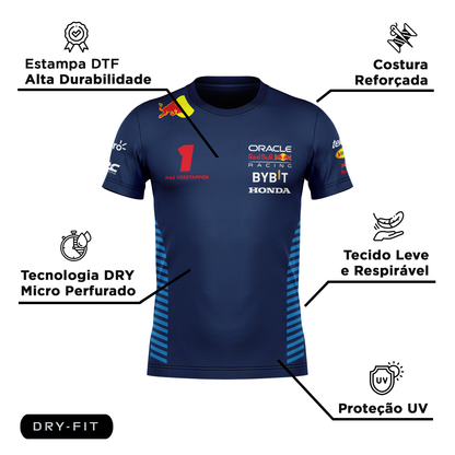 Camiseta DryFit  Max Verstappen Red Bull Racing 2024 Azul Marinho