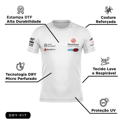 Camiseta DryFit Kevin Magnussen Haas F1 2024 Branca