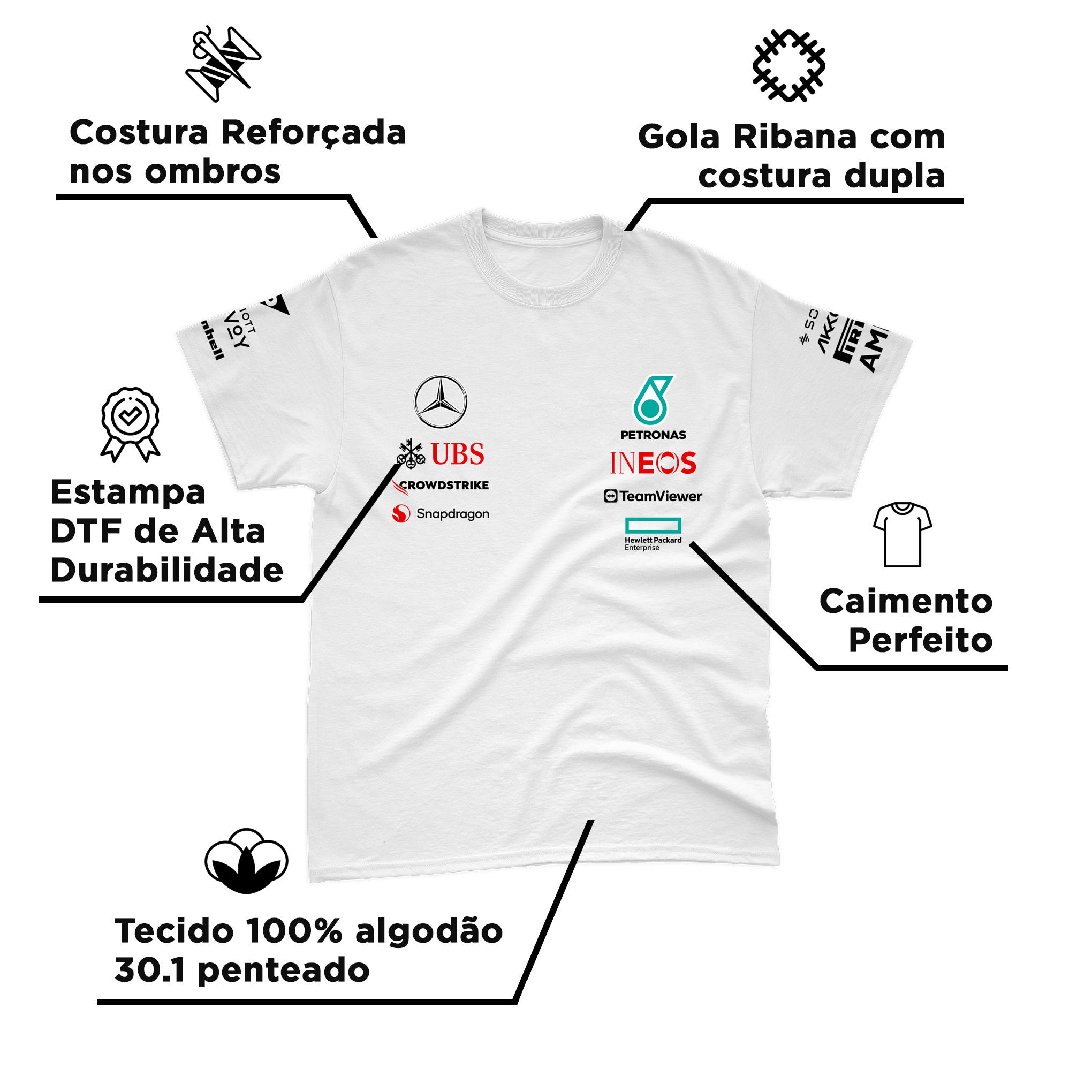 Camiseta Algodão Mercedes 2024 Branca