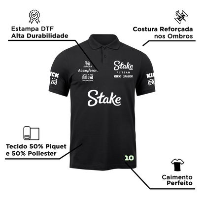 Camisa Polo Gabriel Bortoleto Stake Sauber 2024 Preta