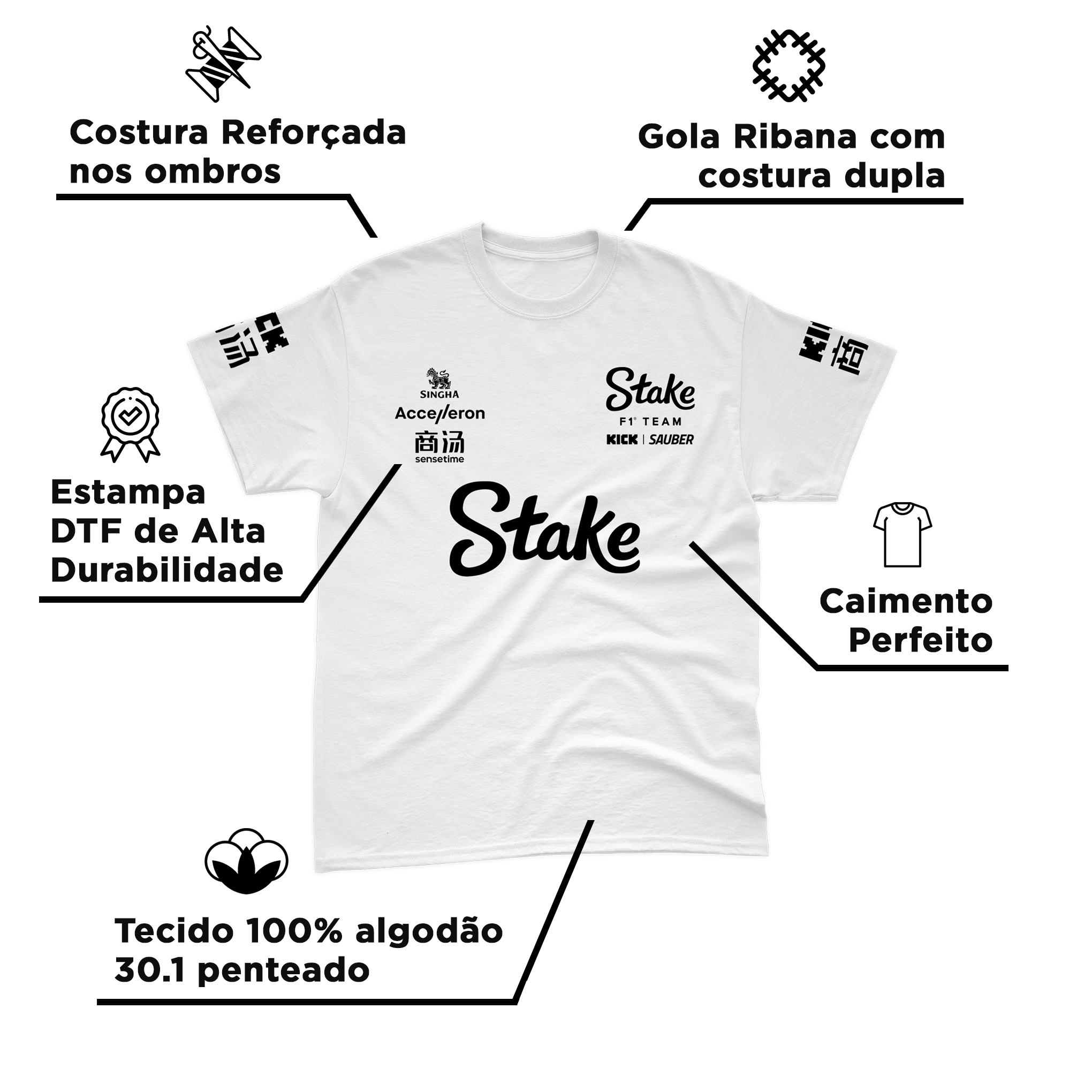 Camiseta Gabriel Bortoleto Stake Sauber 2024 Branca 100% Algodão SN