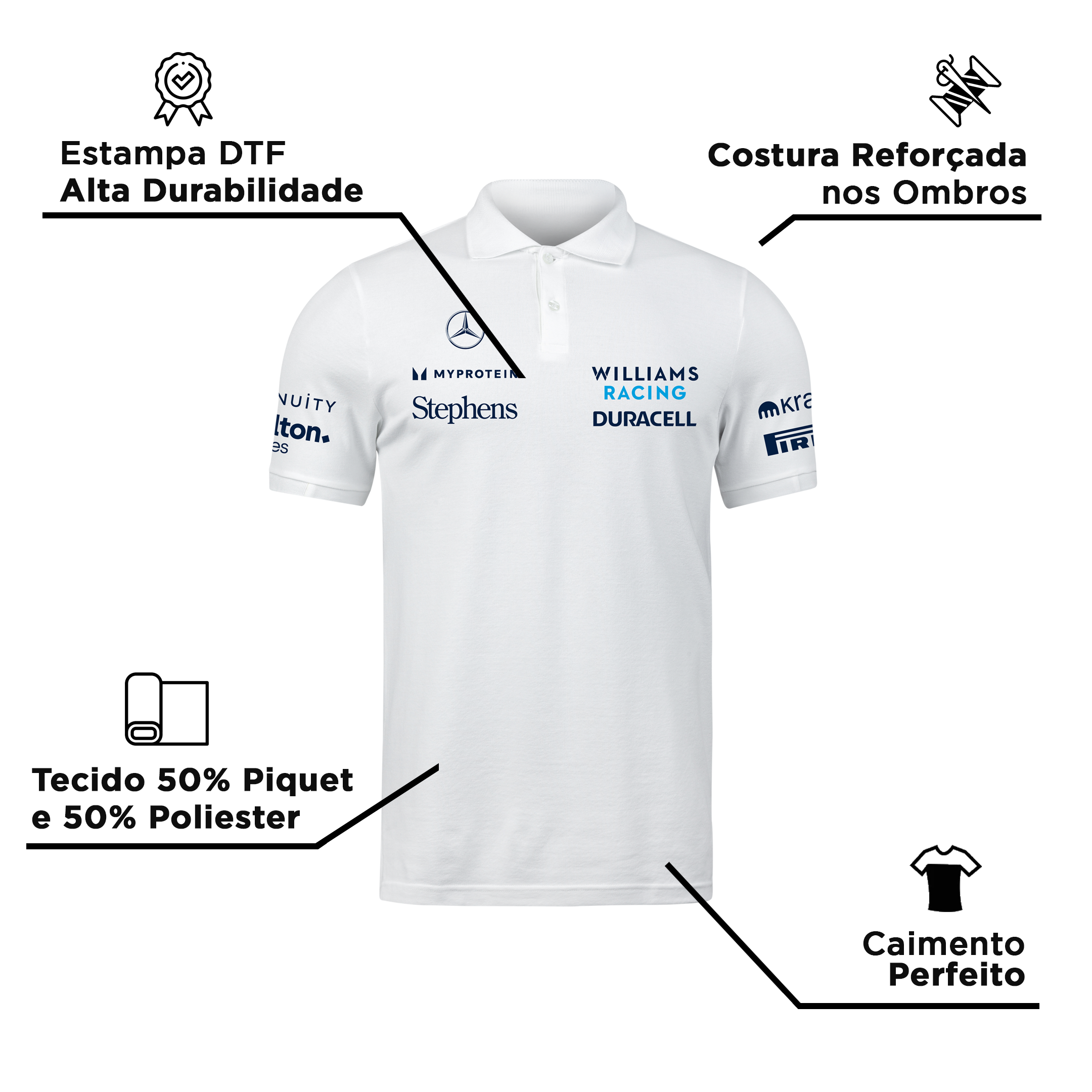 Camisa Polo Alex Albon Williams 2024 Branca