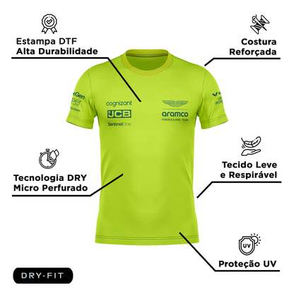 Camiseta DryFit Lance Stroll Aston Martin 2024 Verde Neon