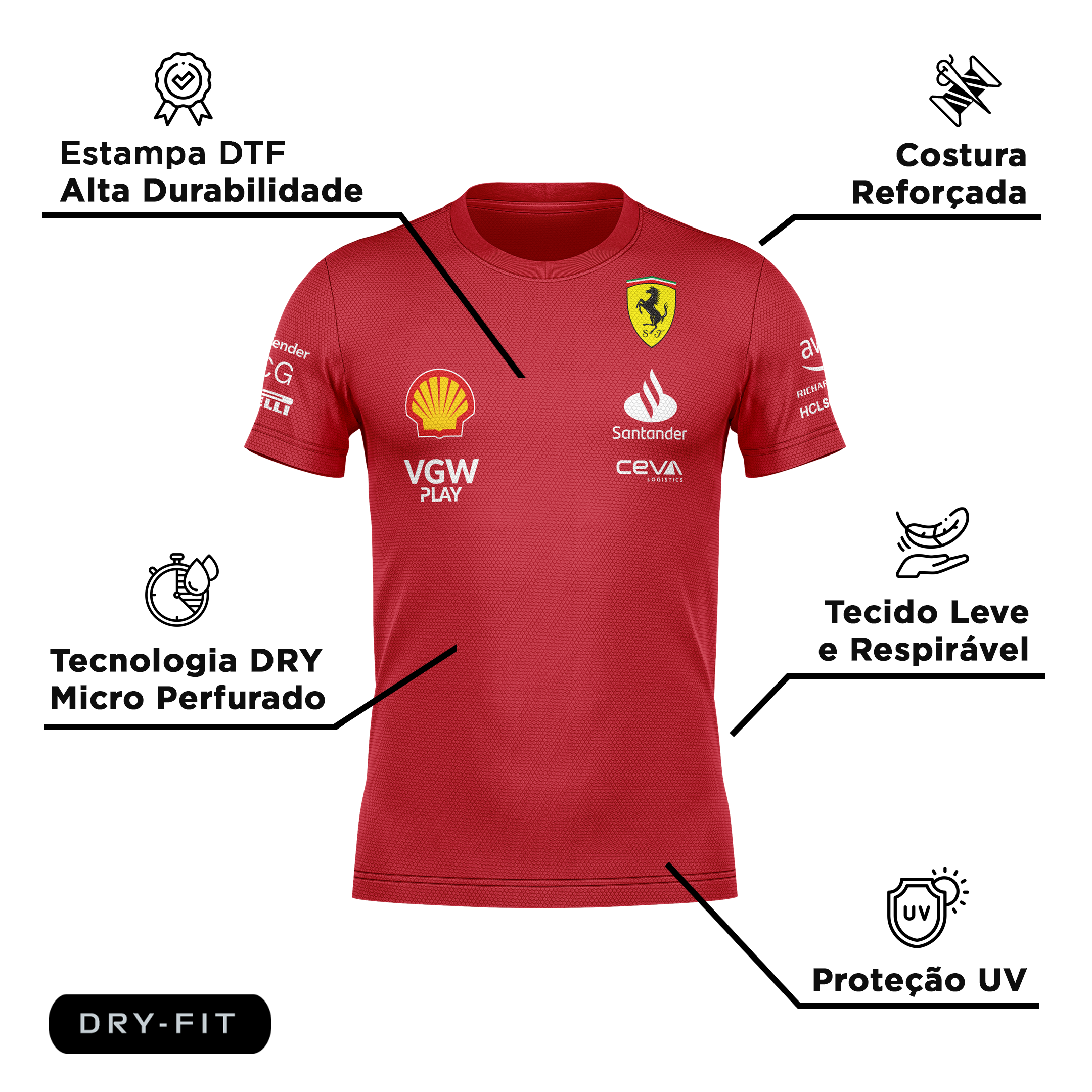 Camiseta DryFit Ferrari 2024 Vermelha SALDÃO FV