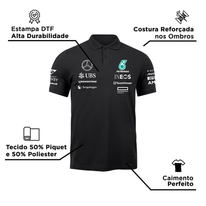 Camisa Polo George Russell Mercedes 2024 Preta