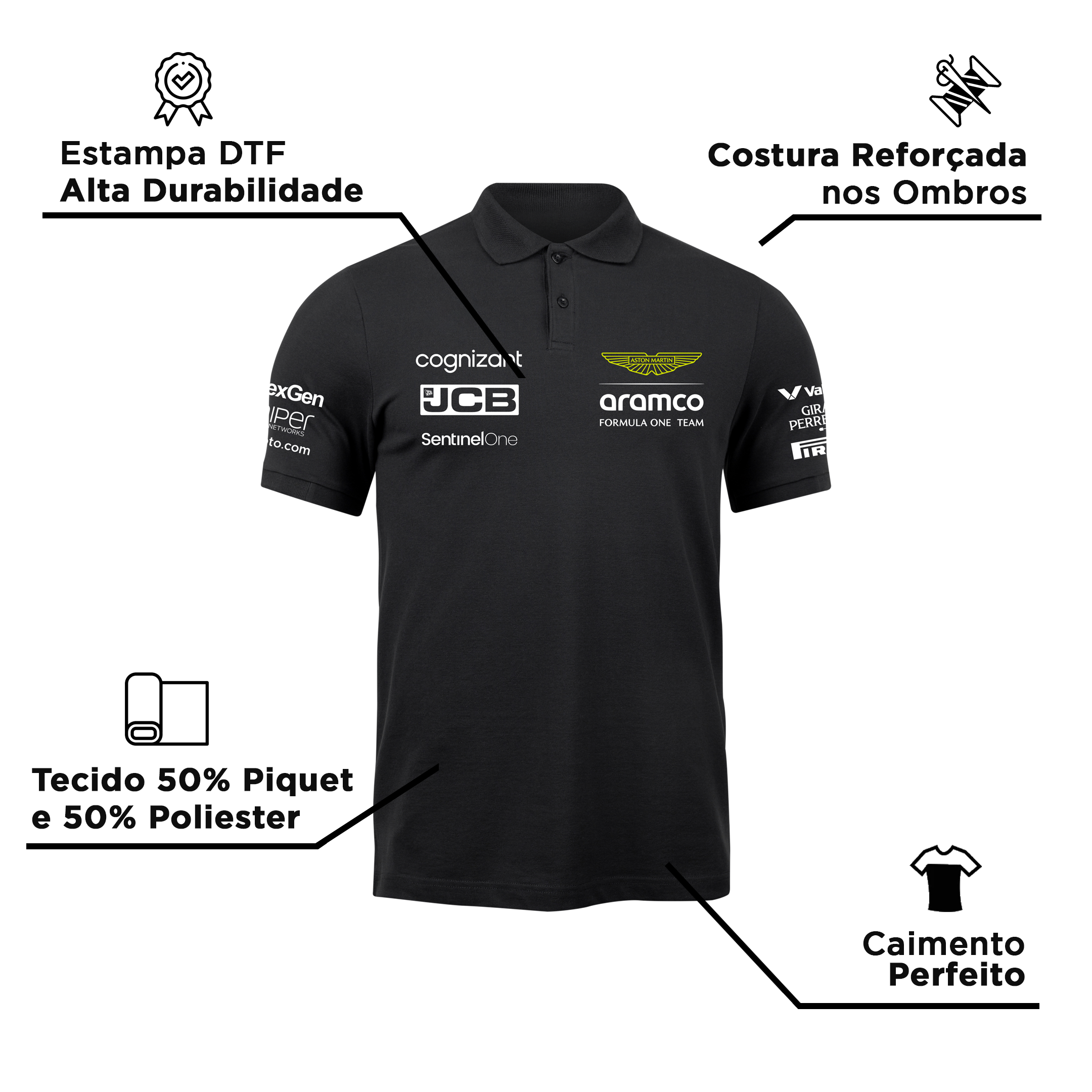 Camisa Polo Aston Martin 2024 Preta