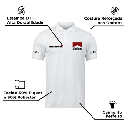 Camisa Polo Mclaren Marlboro Retrô N1 Branca