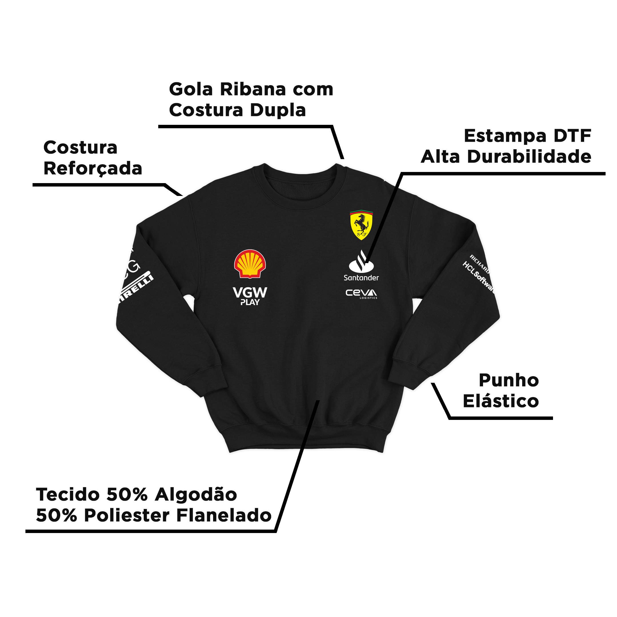 Moletom Ferrari Preto 2024 Carlos Sainz