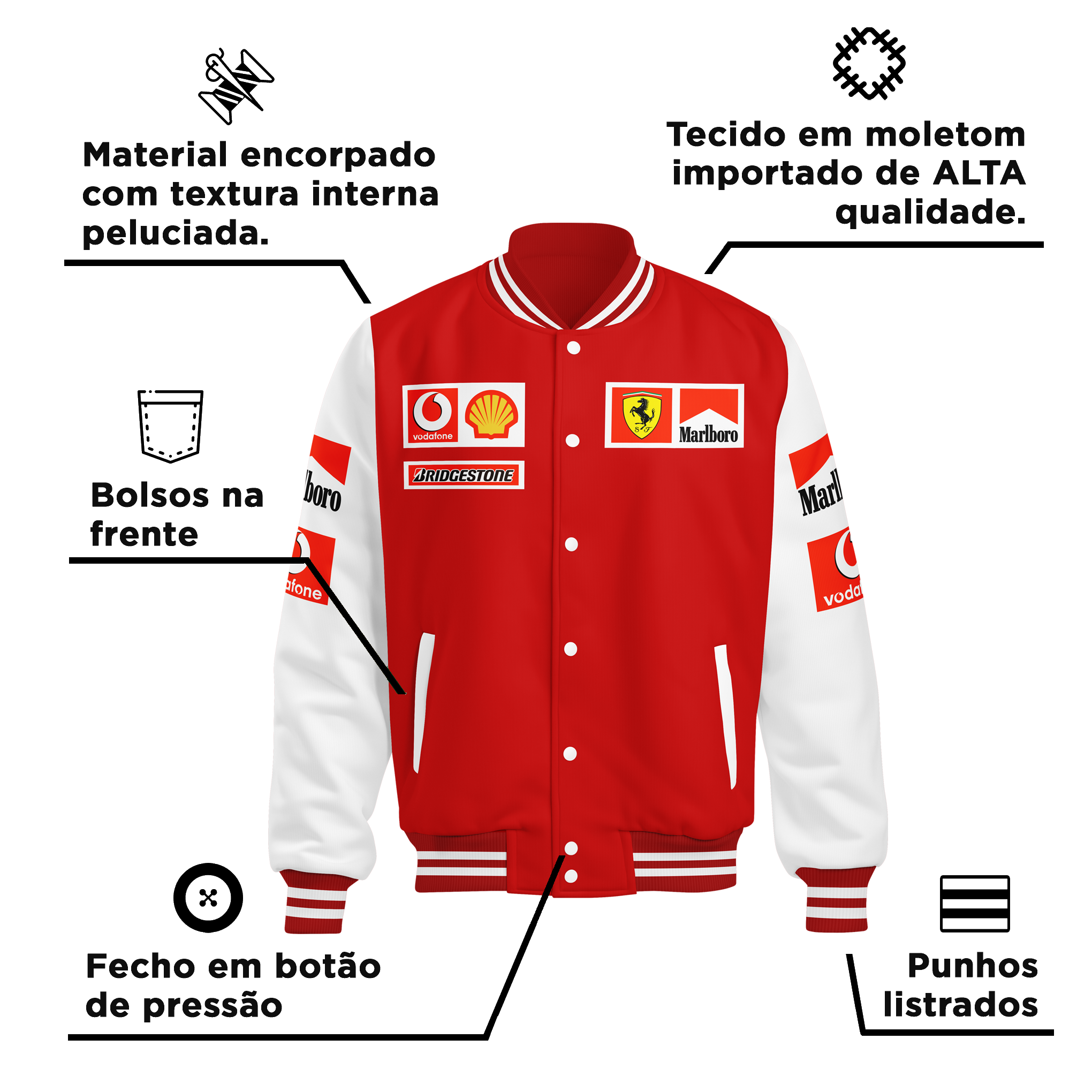 Jaqueta Scuderia Ferrari Vodafone Marlboro Retrô