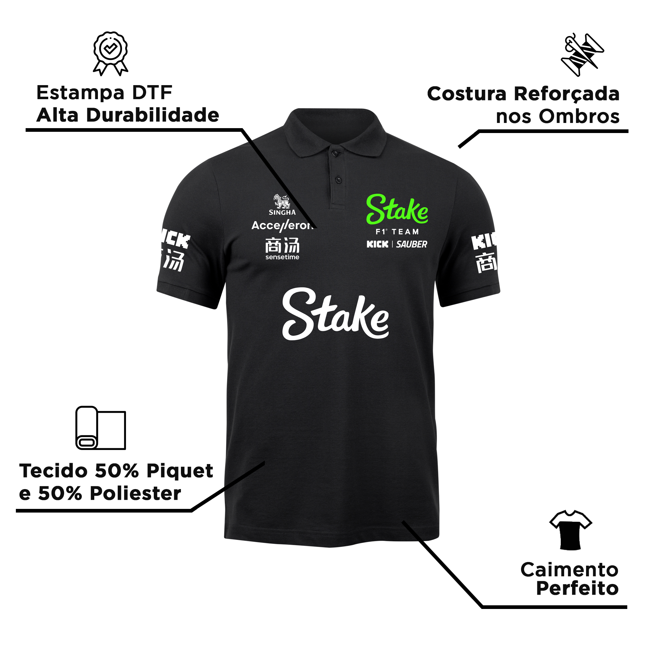 Camisa Polo Gabriel Bortoleto Stake Sauber 2024 Preta SN