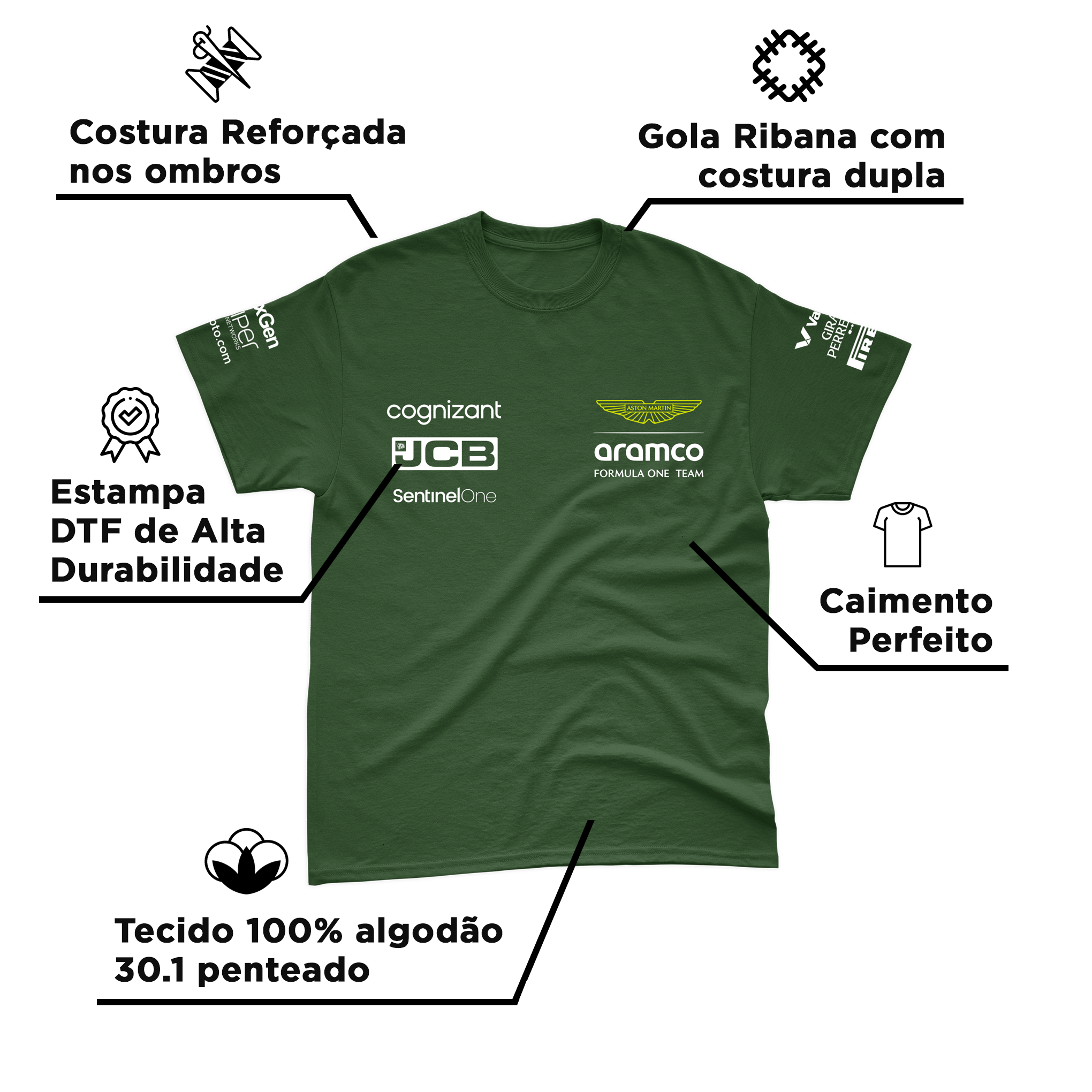 Camiseta Algodão Aston Martin 2024 Verde