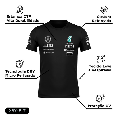 Camiseta DryFit Mercedes 2024 Preta Lewis Hamilton