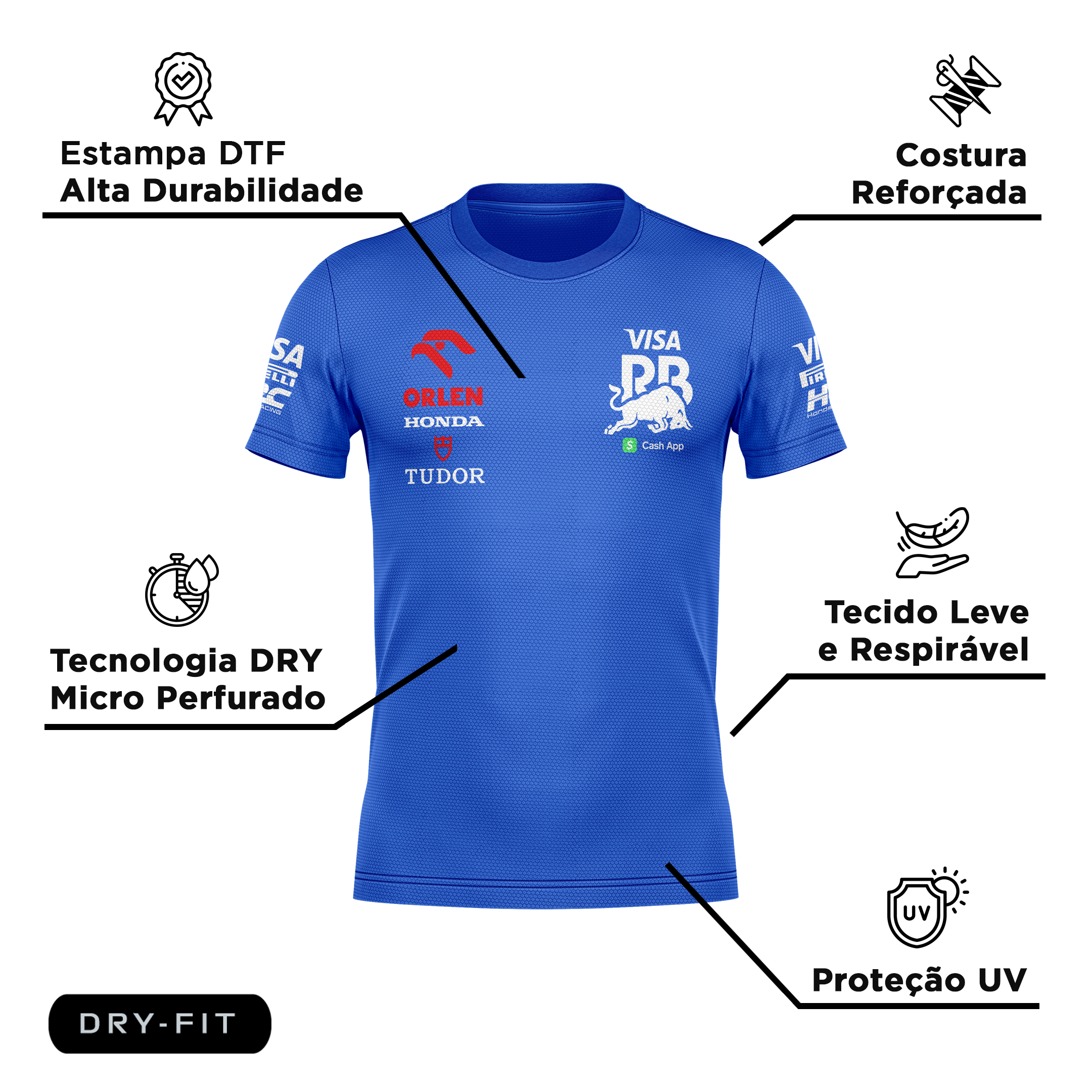 Camiseta DryFit Visa Racing Bulls Yuki Tsunoda Azul Royal 2024