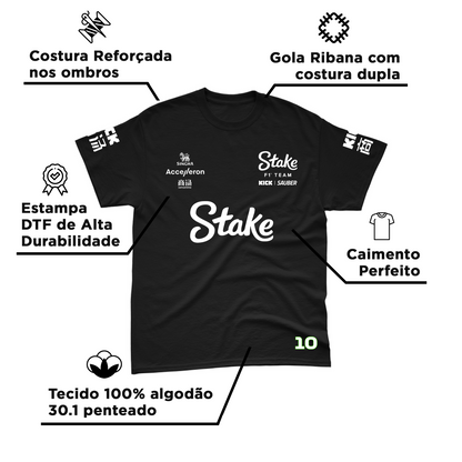 Camiseta Gabriel Bortoleto Stake Sauber 2024 Preta 100% Algodão