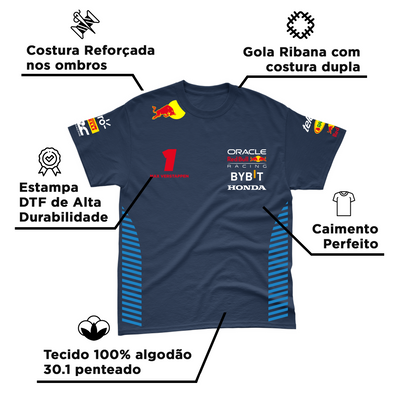 Camiseta Algodão Max Verstappen Red Bull Racing 2024 Azul Marinho