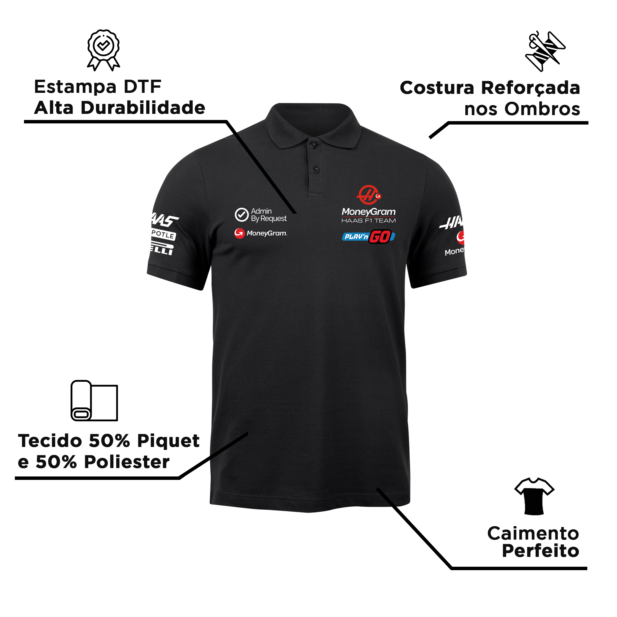 Camisa Polo Nico Hulkenberg Haas F1 2024 Preta