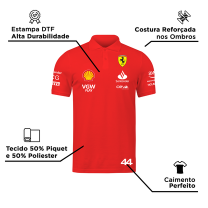 Camisa Polo Lewis Hamilton Ferrari 2024 Vermelha SALDÃO FV