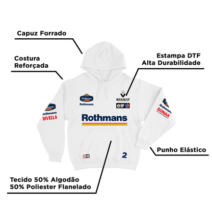 Moletom Canguru Wlliams Retrô Rothmans Racing Branco