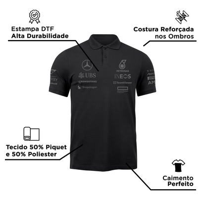 Camisa Polo Lewis Hamilton Mercedes 2024 All Black