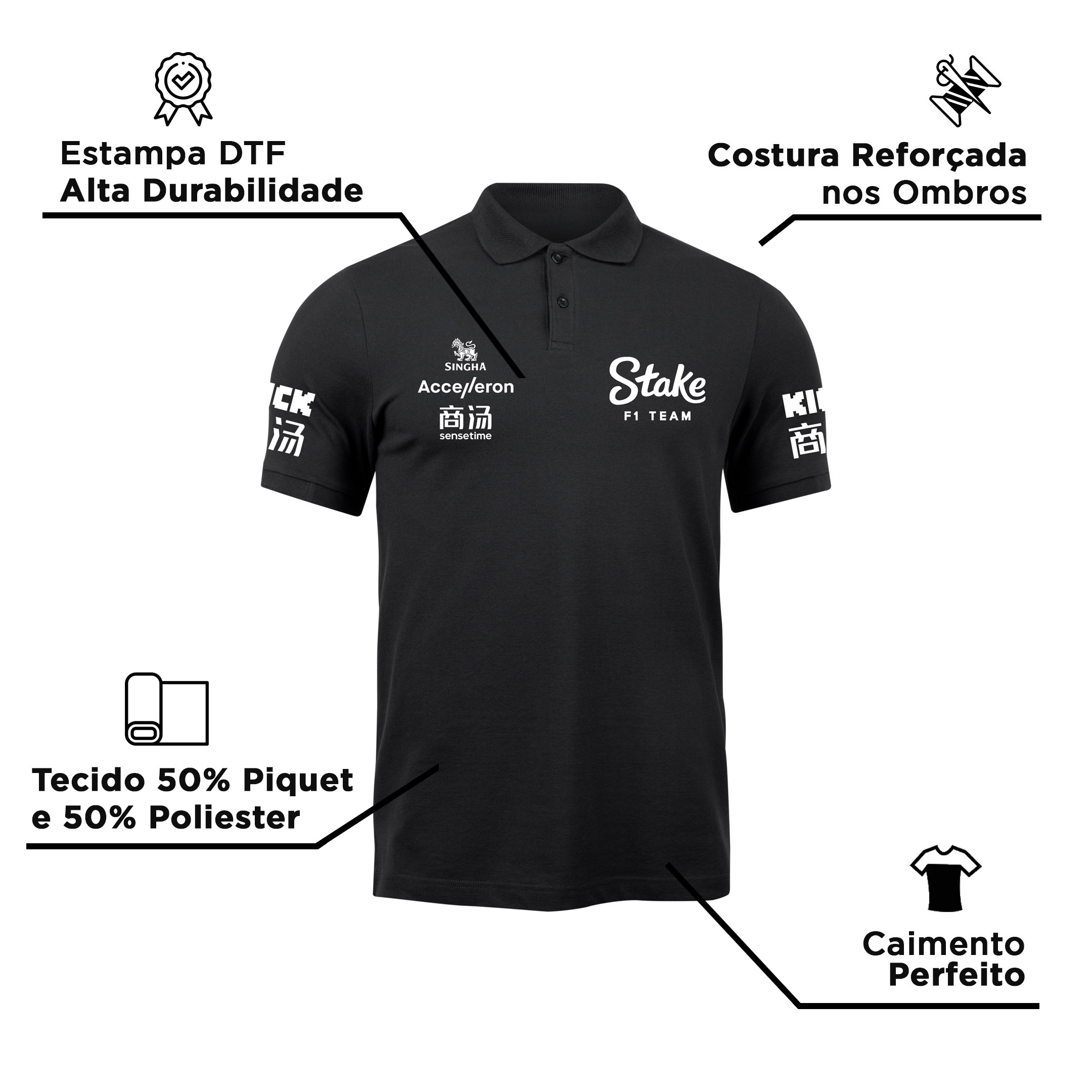 Camisa Polo Valtteri Bottas Stake Sauber 2024 Preta