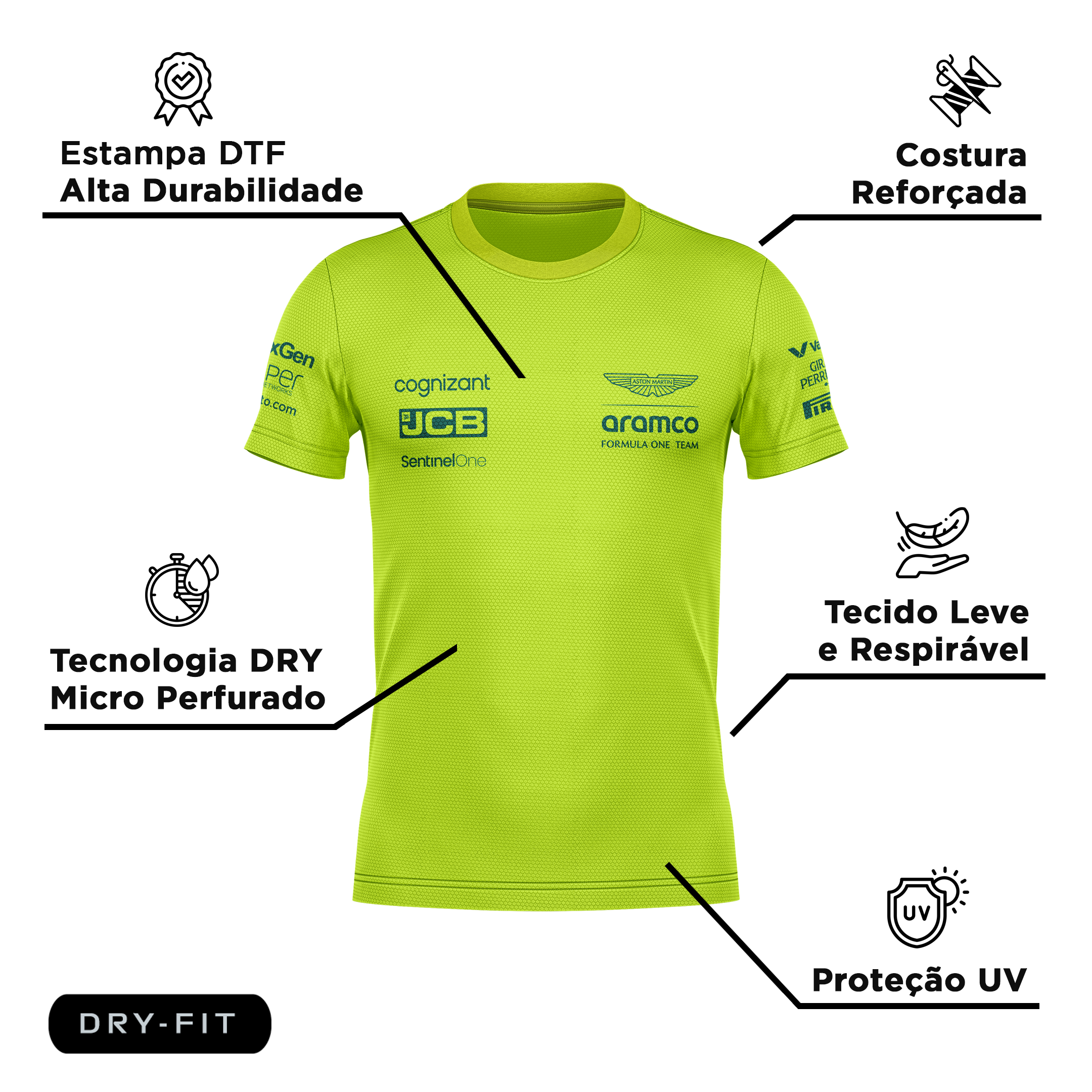 Camiseta DryFit Aston Martin 2024 Verde Neon