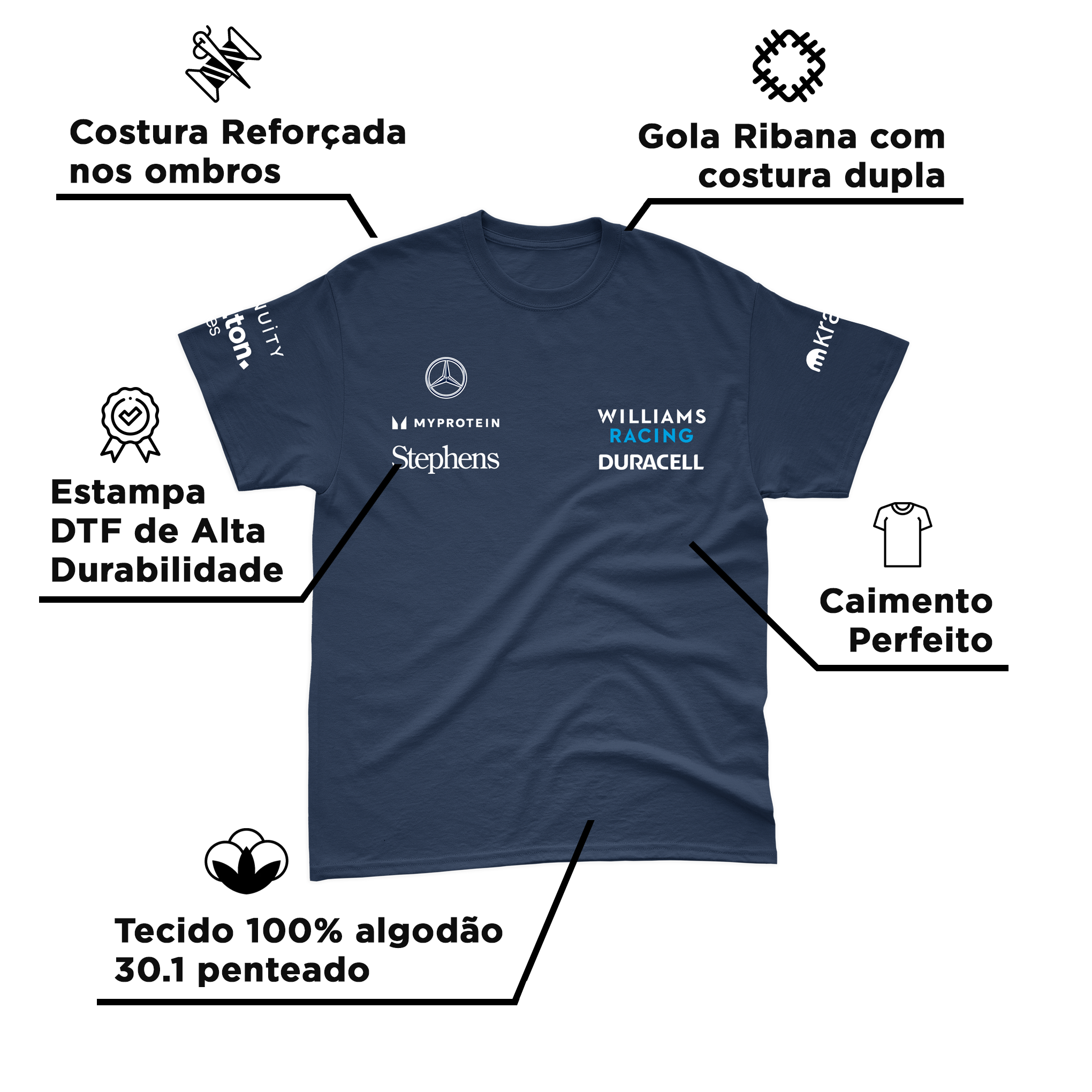 Camiseta Algodão Carlos Sainz Williams Racing Azul Marinho