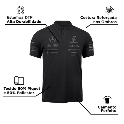 Camisa Polo George Russell Mercedes 2024 All Black