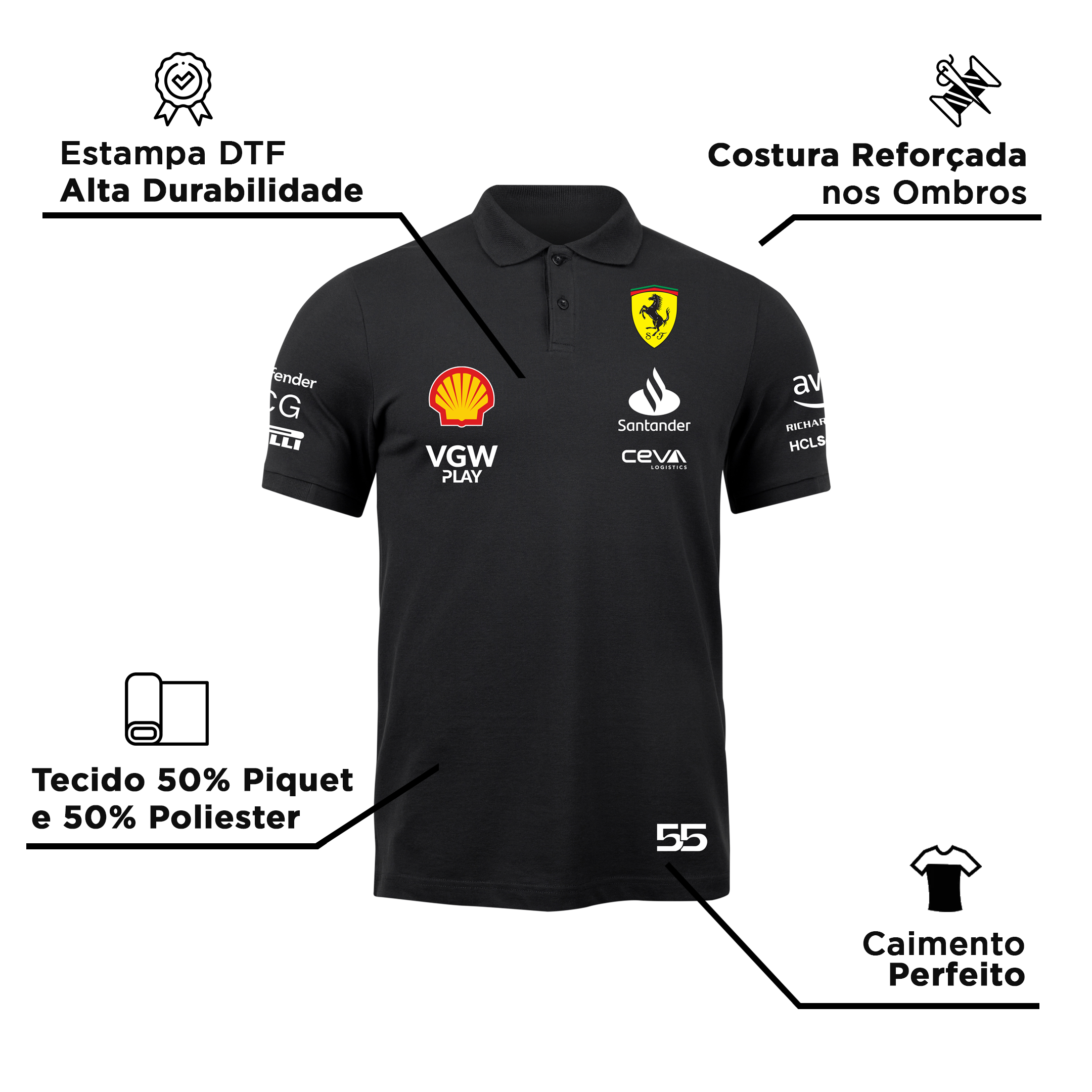 Camisa Polo Carlos Sainz Ferrari 2024 Preta
