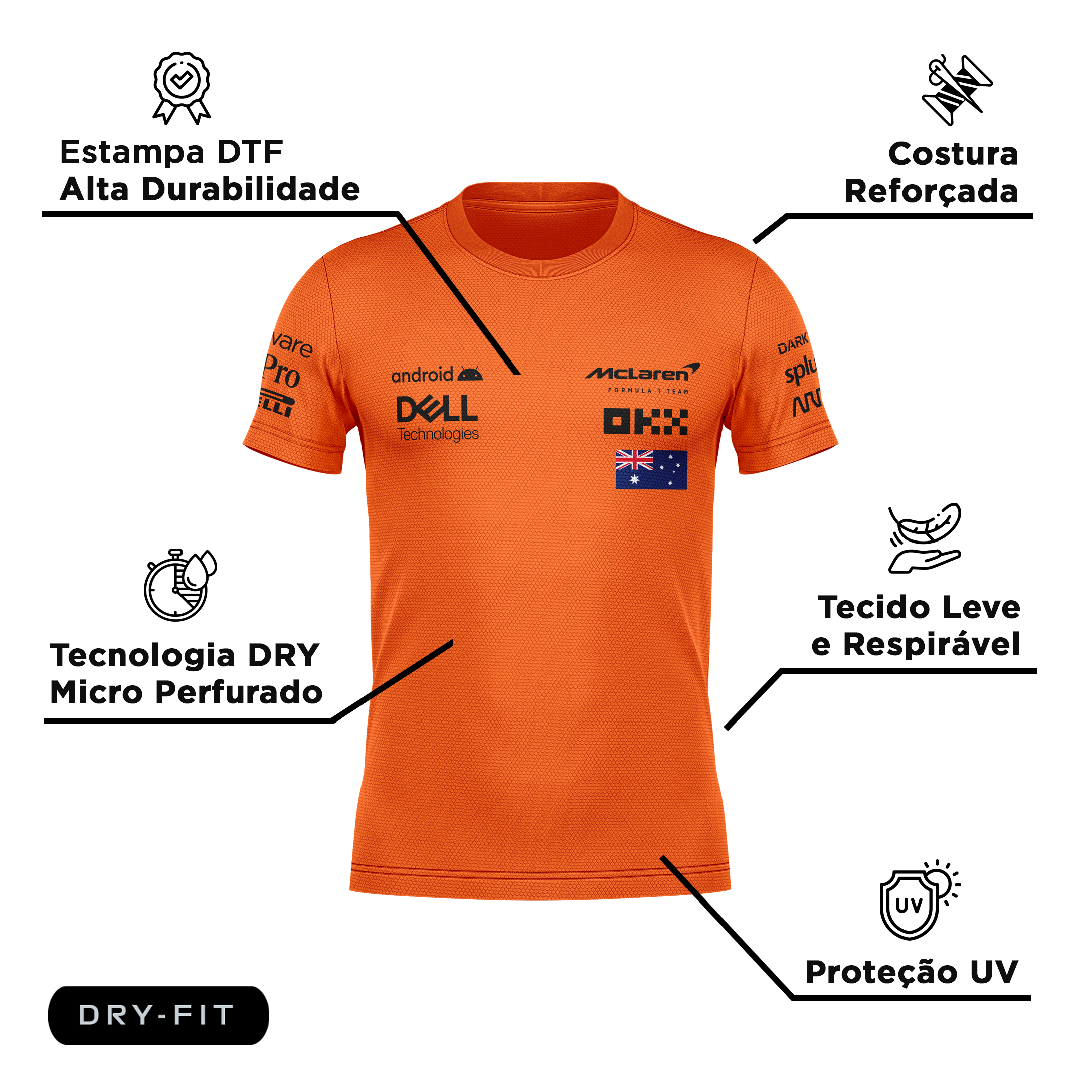 Camiseta DryFit Oscar Piastri McLaren 2024 Laranja