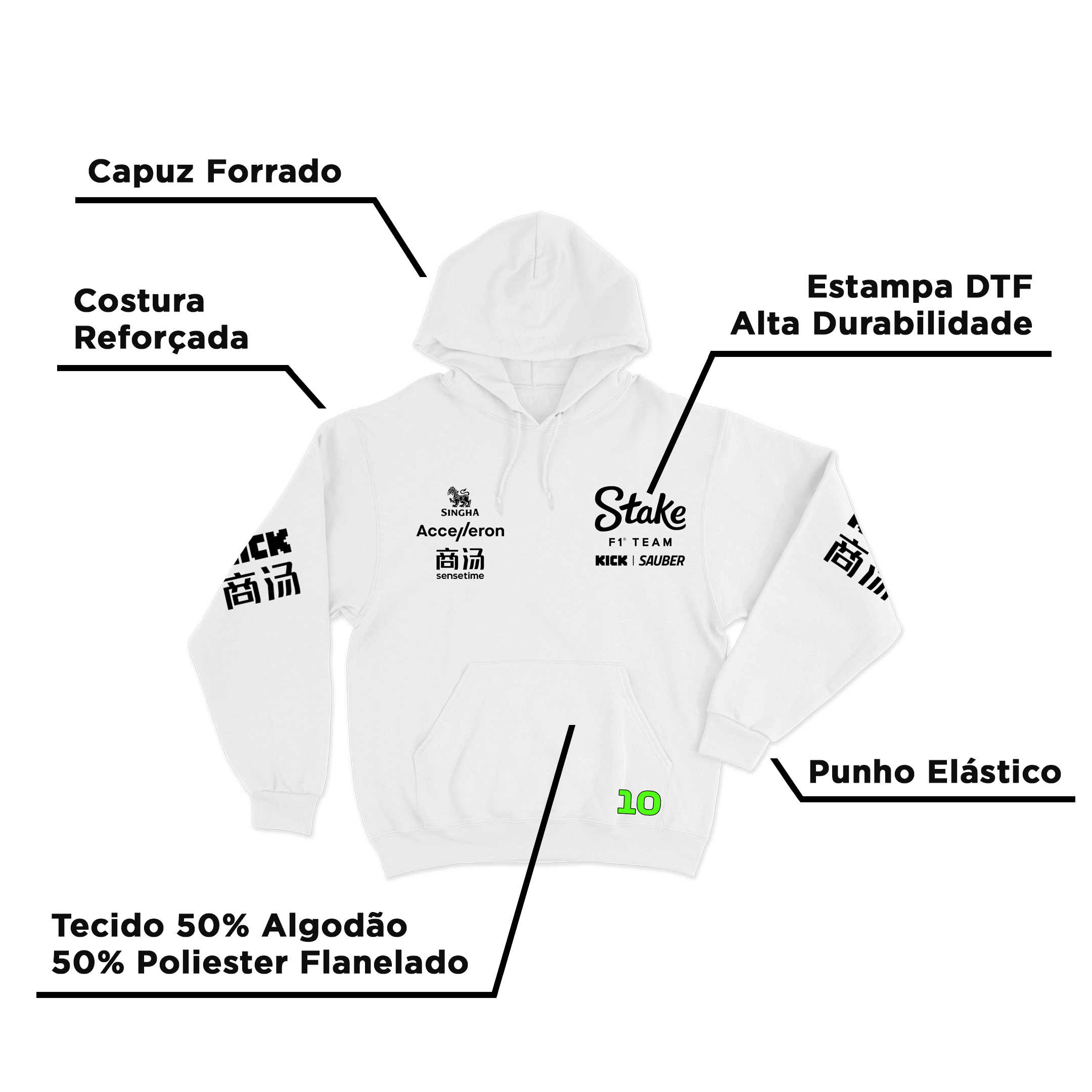 Moletom Canguru Gabriel Bortoleto Stake Sauber 2024 Branco