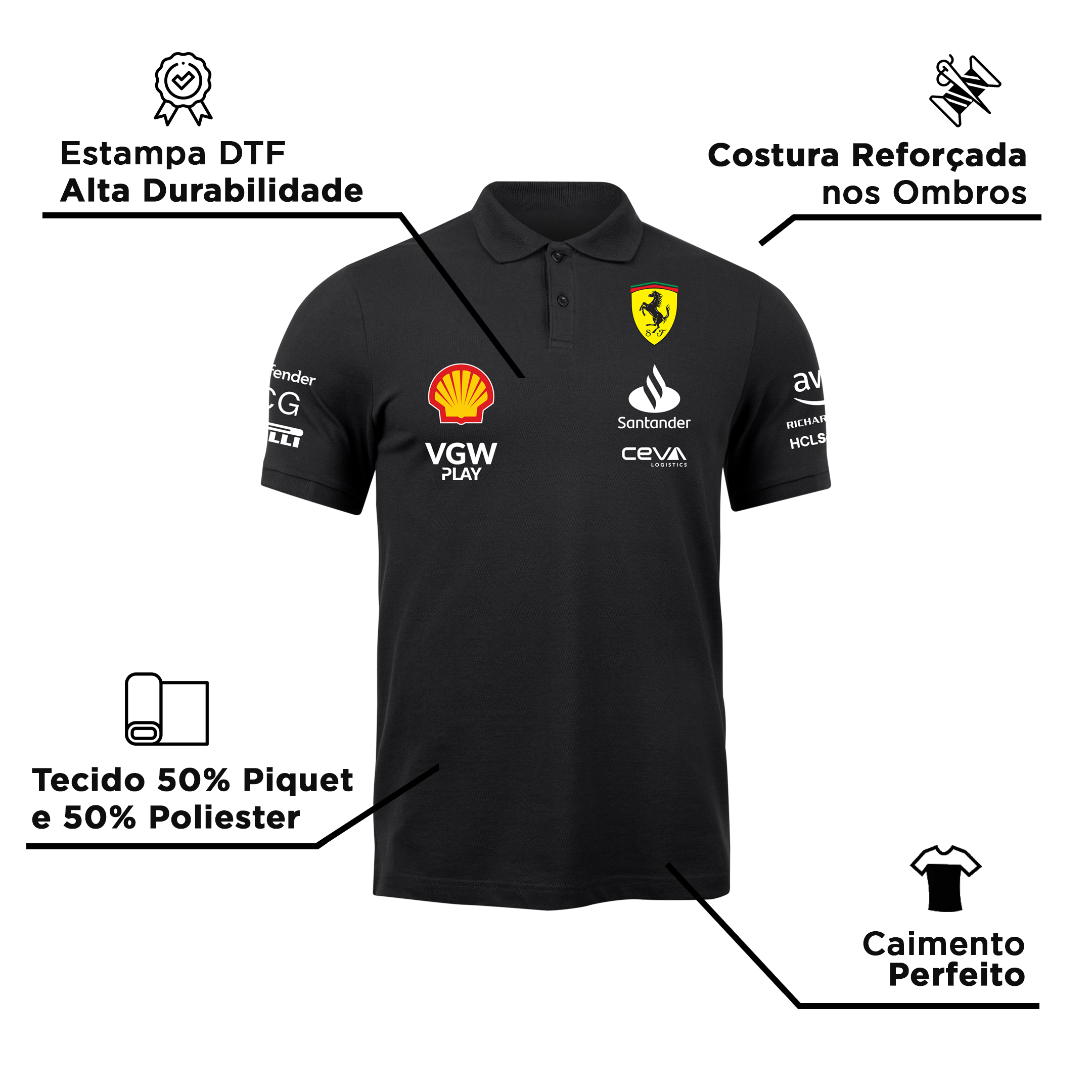 Camisa Polo Ferrari 2024 Preta