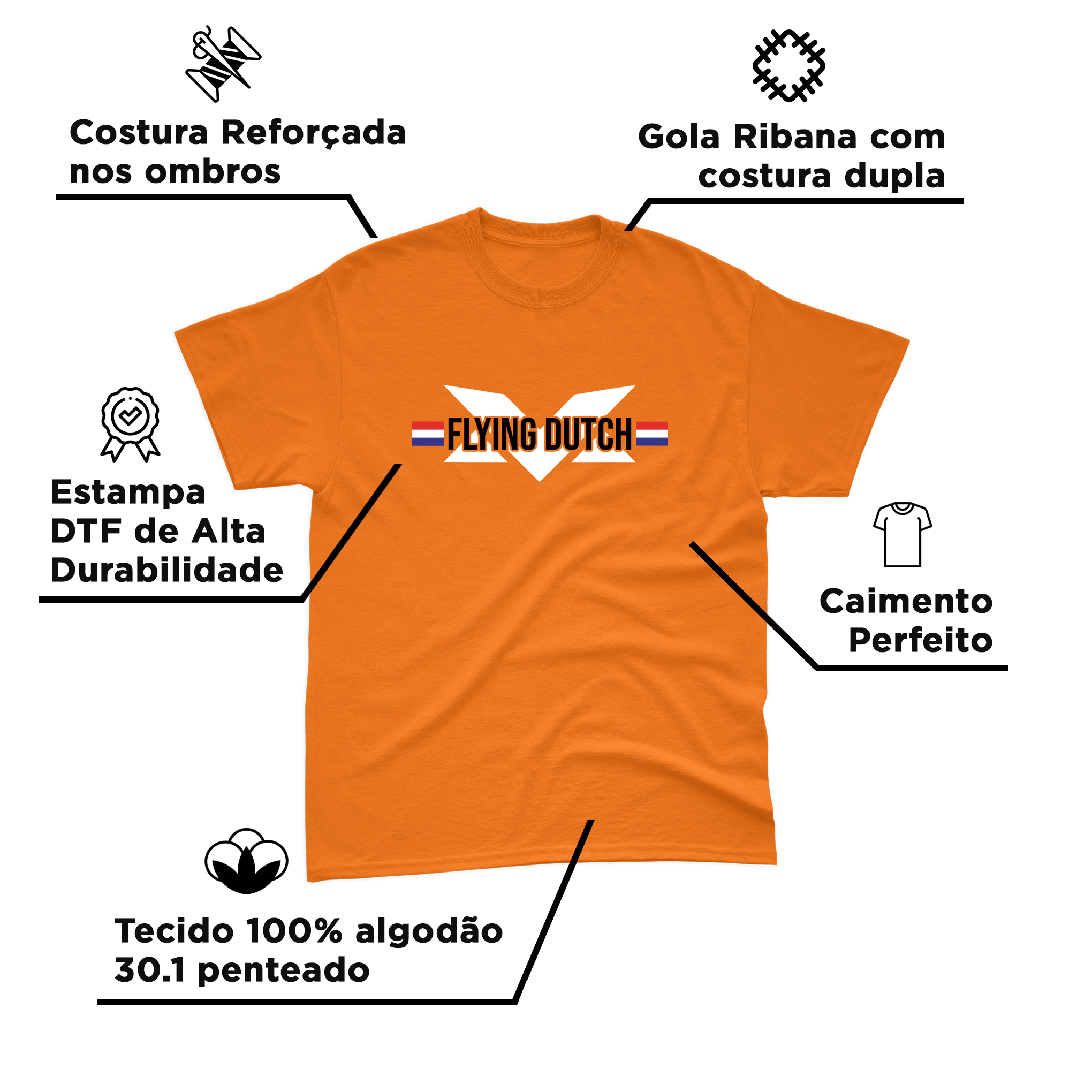 Camiseta Algodão Max Verstappen Flying Dutch Laranja V1