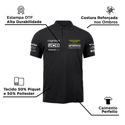 Camisa Polo Fernando Alonso Aston Martin 2024 Preta