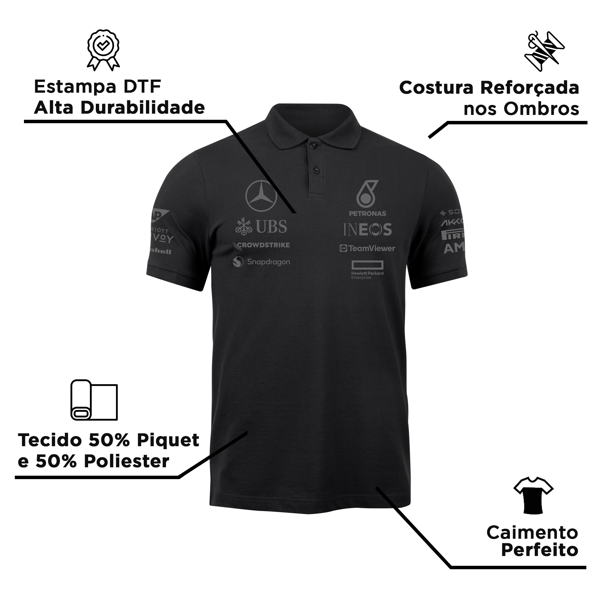 Camisa Polo Mercedes 2024 All Black