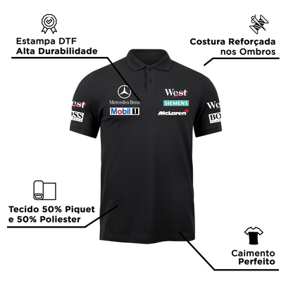 Camisa Polo Mclaren West Mercedes Retrô Preta