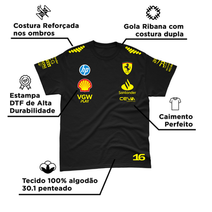 Camiseta Algodão Charles Leclerc Ferrari Edição Especial Monza 2024