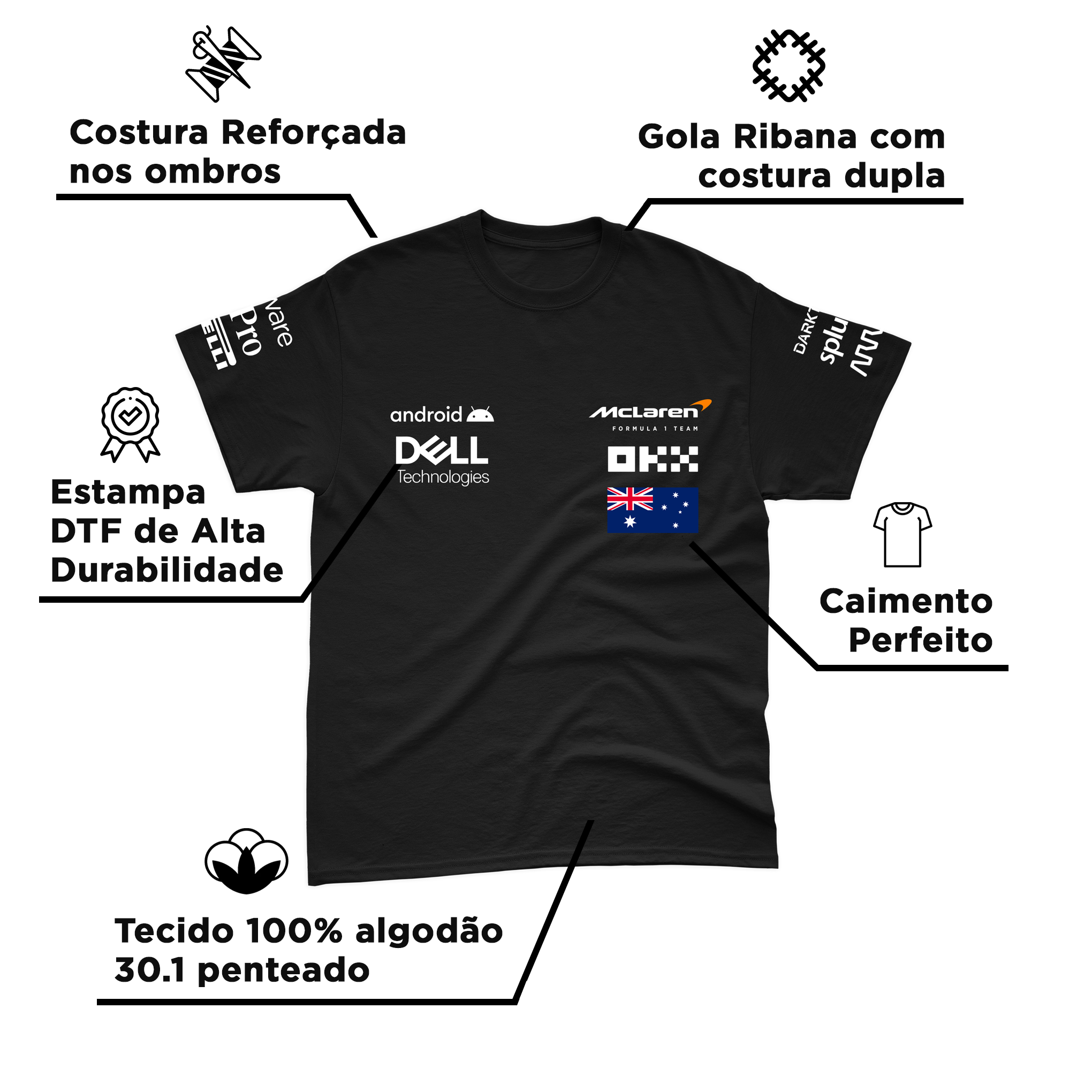 Camiseta Algodão Oscar Piastri Mclaren 2024 Preta