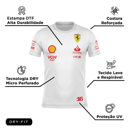 Camiseta DryFit Charles Leclerc Scuderia Ferrari 2024 Branca SALDÃO FV