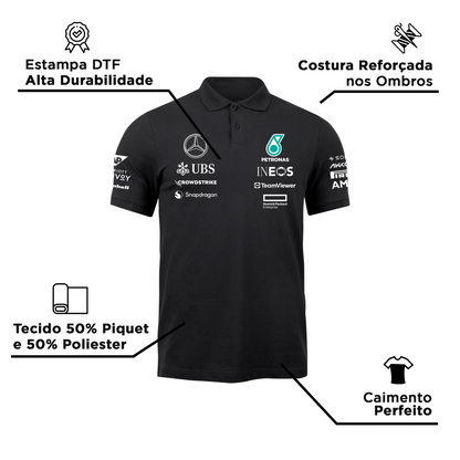 Camisa Polo Lewis Hamilton Mercedes 2024 Preta