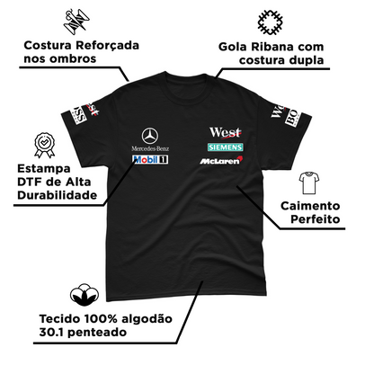 Camiseta Algodão Mclaren West Mercedes Retrô Preta