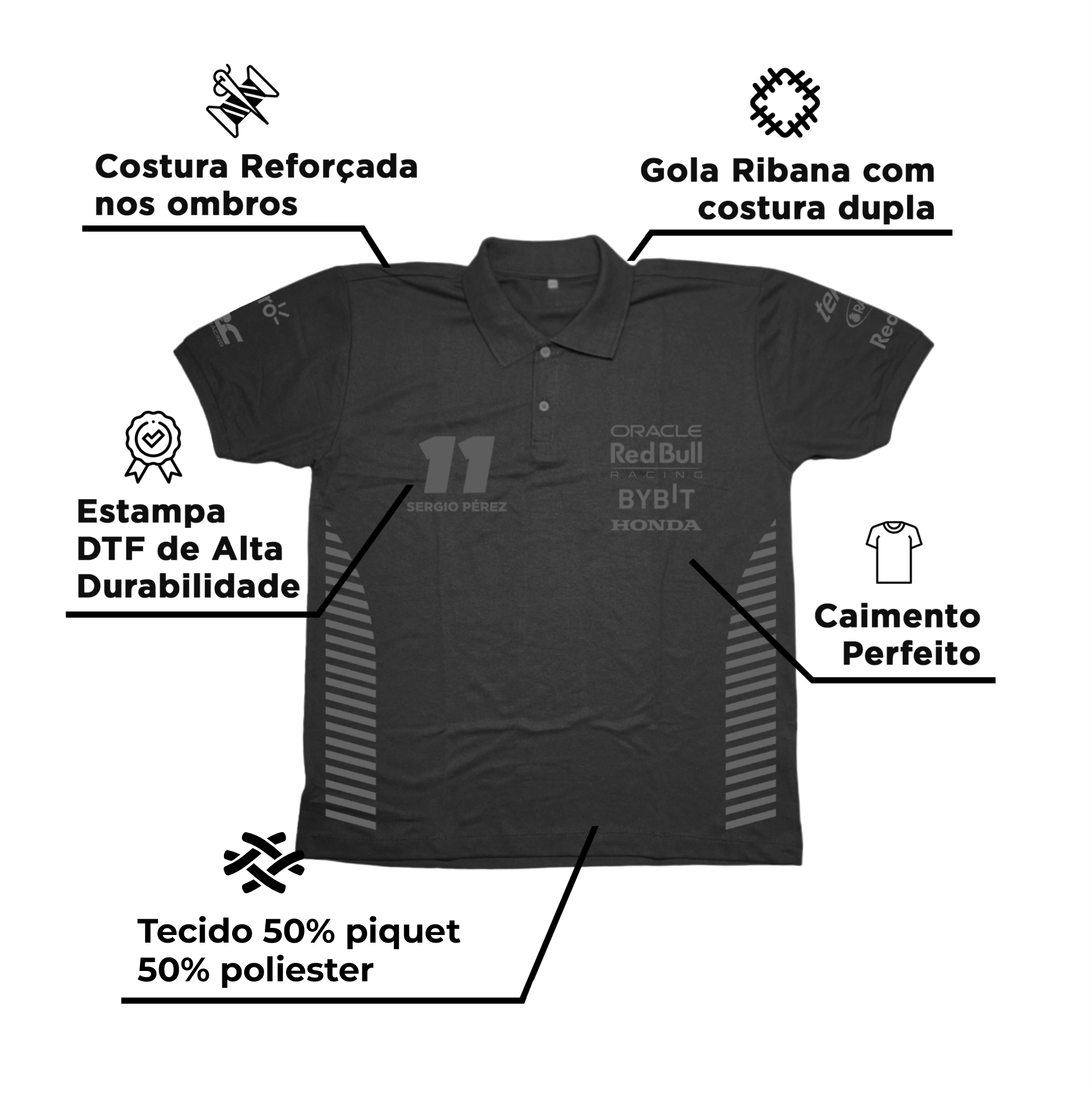 Camisa Polo Sergio Perez Red Bull Racing 2024 All Black