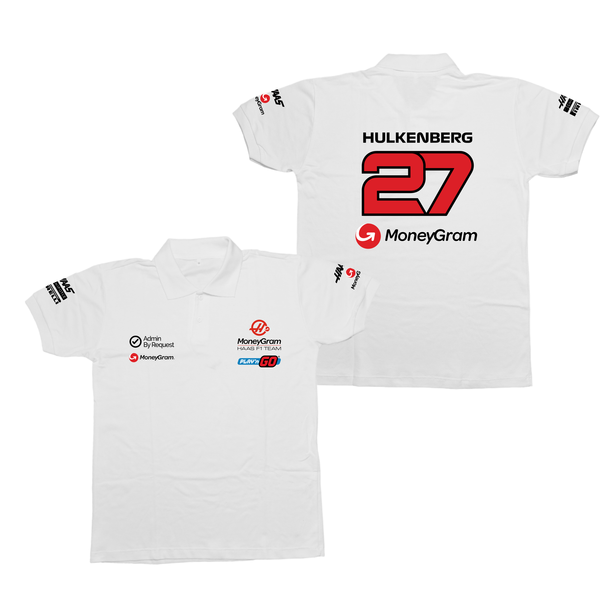 Camisa Polo Nico Hulkenberg Haas F1 2024 Branca