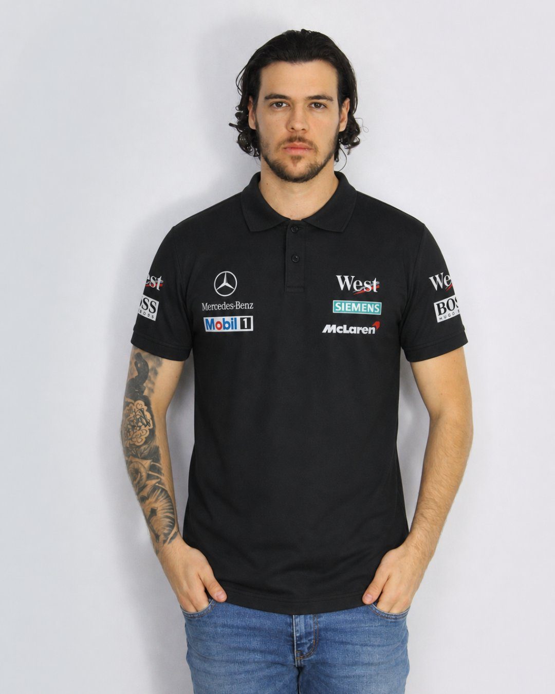 Camisa Polo Mclaren West Mercedes Retrô Preta