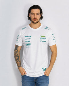 Camiseta Algodão Aston Martin Fernando Alonso Branco 2025